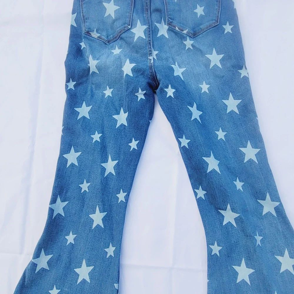 Judy Blue Women's Super Flare Bell Bottom Jeans Sz 1/25 Blue Star Print